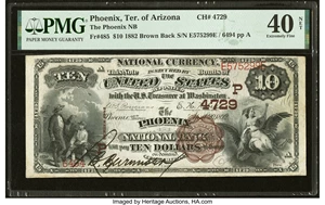 image for: Phoenix, AZ - $10 1882 Brown Back Fr. 485 The Phoenix National Bank Ch. # (P)4729 PMG Extremely Fine 40 Net....