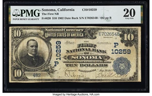 image for: Sonoma, CA - $10 1902 Date Back Fr. 620 The First National Bank Ch. # (P)10259 PMG Very Fine 20....