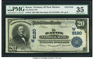 image for: Raton, NMT - $20 1902 Date Back Fr. 643 The Raton National Bank Ch. # (W)8120 PMG Choice Very Fine 35....
