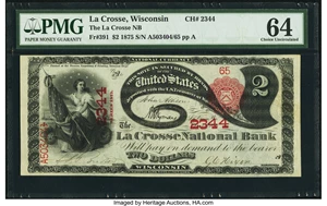 image for: La Crosse, WI - $2 1875 Fr. 391 The La Crosse National Bank Ch. # 2344 PMG Choice Uncirculated 64....