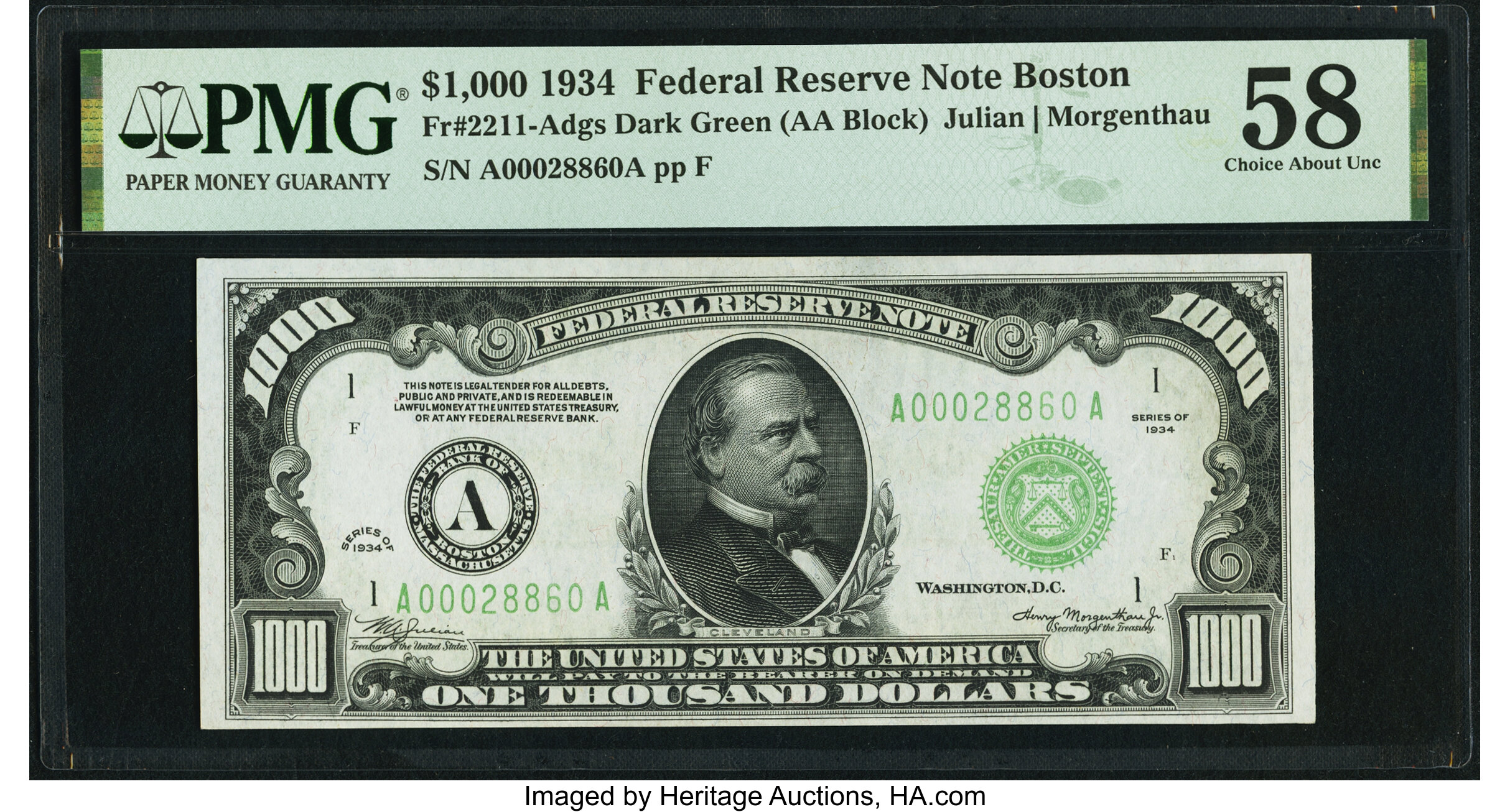 image for: Fr. 2211-A $1,000 1934 Federal Reserve Note. PMG Choice About Unc 58....
