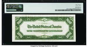 image for: Low Serial Number 926 Fr. 2211-L* $1,000 1934 Mule Federal Reserve Star Note. PMG About Uncirculated 53....