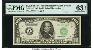 image for: Fr. 2212-A $1,000 1934A Federal Reserve Note. PMG Choice Uncirculated 63 EPQ....