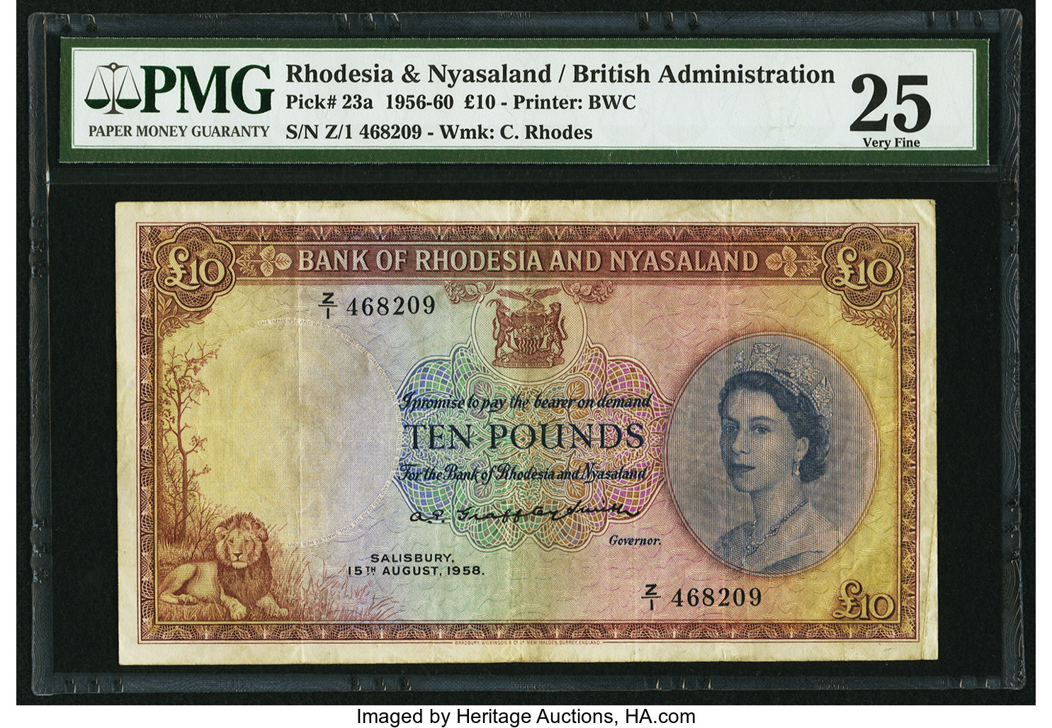 image for: Rhodesia and Nyasaland  10 pounds(B104a)