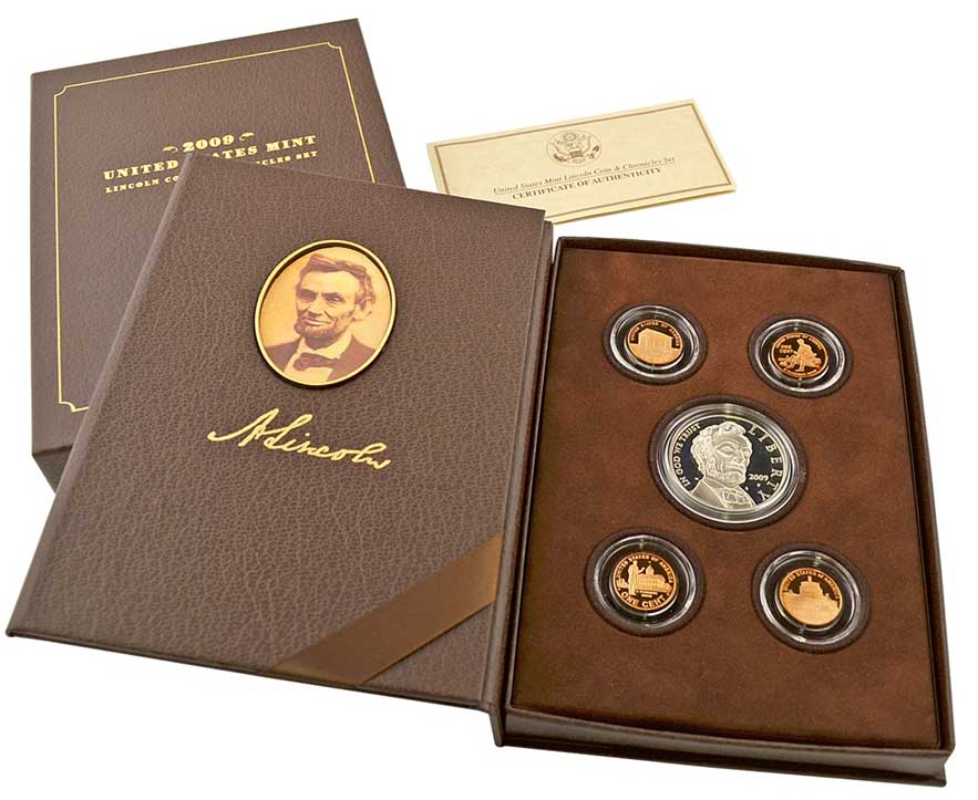 2009 Set Abraham Lincoln Bicentennial Coin & Chronicles, 5 Coins PR