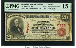 image for: Asheville, NC - $20 1902 Red Seal Fr. 641 The American National Bank Ch. # (S)8772 PMG Choice Fine 15....