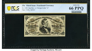 image for: Fr. 1292 25¢ Third Issue PCGS Banknote Gem UNC 66 PPQ....
