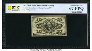 image for: Fr. 1256 10¢ Third Issue PCGS Banknote Superb Gem Unc 67 PPQ....