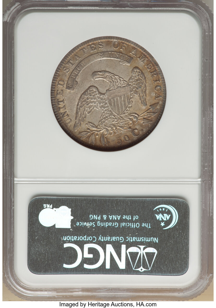 image for: 1834 50C Small Date, Small Letters, O-117, R.2, AU58 NGC. NGC Census: (5/4). PCGS Population: (0/3). CDN: $620 Whsle. Bid f...