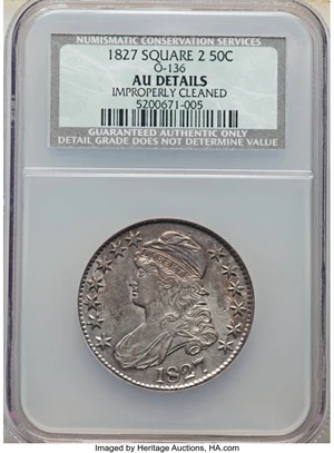image for: 1827 50C Square Base 2, O-136, Low R.4, -- Improperly Cleaned -- NCS. AU Details. Mintage 5,493,400. ...