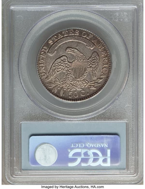 image for: 1833 50C O-106, R.2, AU55 PCGS. PCGS Population: (5/6). NGC Census: (5/15). CDN: $375 Whsle. Bid for NGC/PCGS AU55. Mintage...