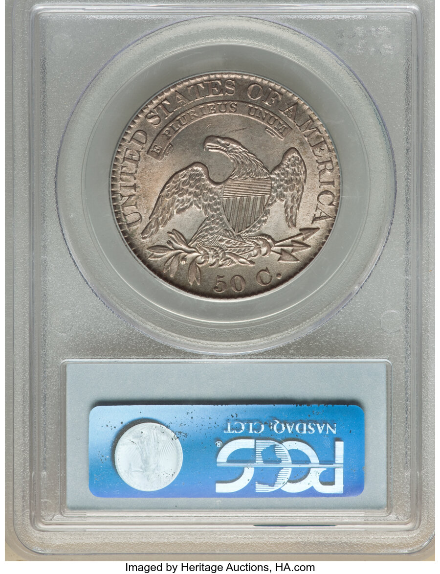 image for: 1825 50C O-115, R.2, AU58 PCGS. CAC. PCGS Population: (1/1). NGC Census: (6/4). CDN: $720 Whsle. Bid for NGC/PCGS AU58. Min...