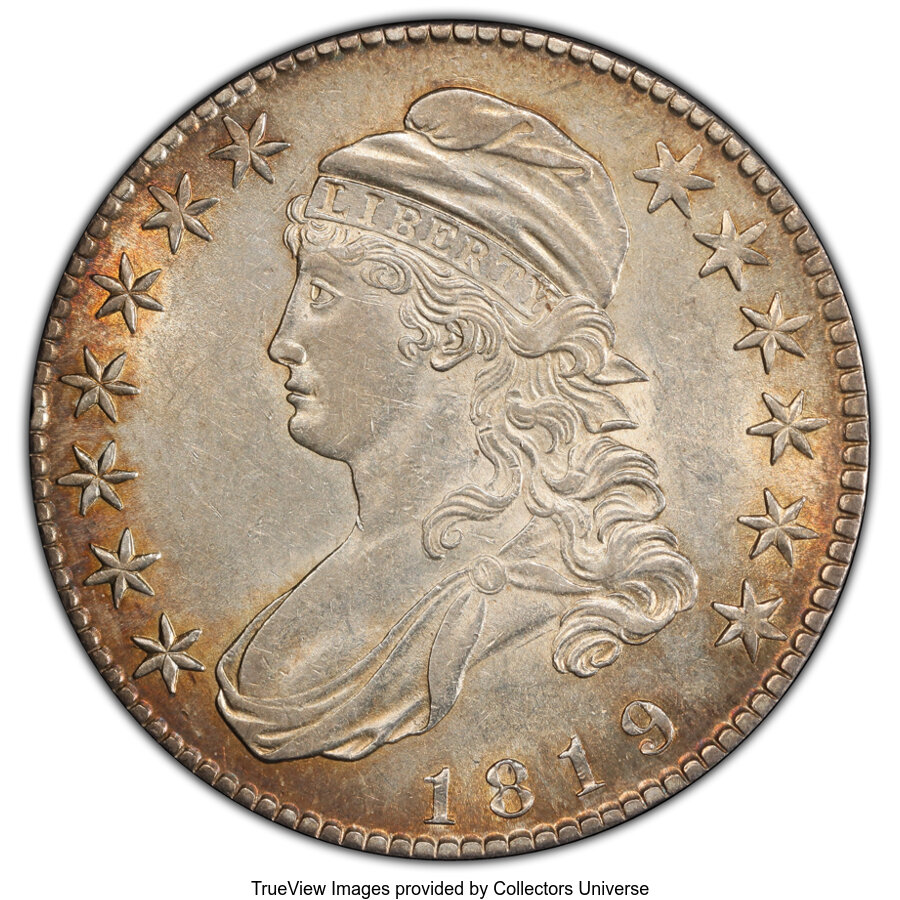 image for: 1819 50C O-112, R.4, AU53 PCGS. PCGS Population: (2/5 and 0/0+). NGC Census: (0/5 and 0/0+). CDN: $638 Whsle. Bid for NGC/P...