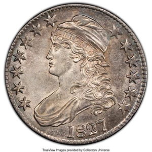 image for: 1827 50C Square Base 2, O-109, Low R.4, AU55 PCGS. PCGS Population: (2/1 and 0/1+). NGC Census: (5/3 and 0/0+). CDN: $456 W...