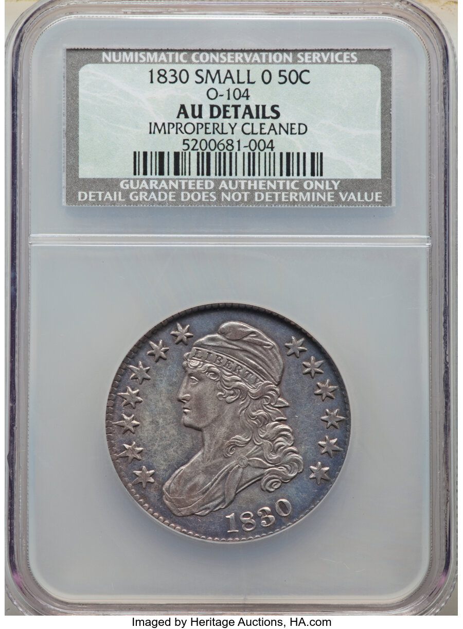image for: 1830 50C Small 0, O-104, R.4, -- Improperly Cleaned -- NCS. AU Details.  Mintage 4,764,800. ...