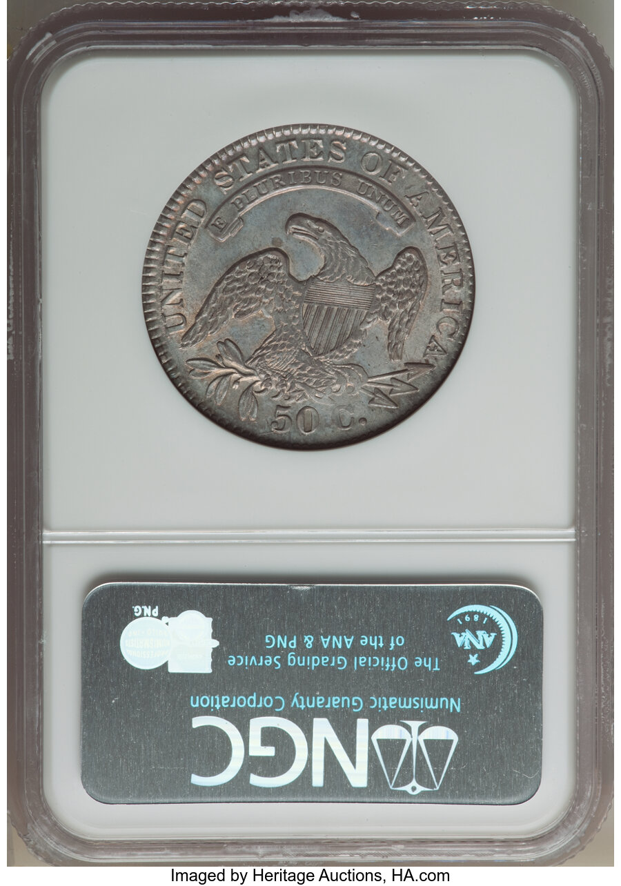 image for: 1833 50C O-103, R.2, AU55 NGC. NGC Census: (6/7). PCGS Population: (5/3). CDN: $375 Whsle. Bid for NGC/PCGS AU55. Mintage 5...