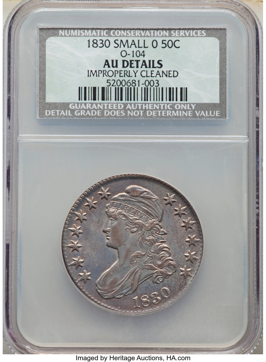 image for: 1830 50C Small 0, O-104, R.4, -- Improperly Cleaned -- NCS. AU Details.  Mintage 4,764,800. ...