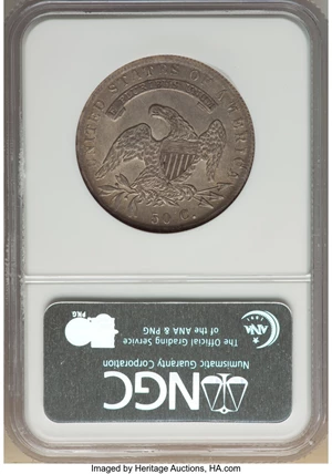 image for: 1834 50C Small Date, Small Letters, O-110, Low R.4, AU58 NGC. NGC Census: (7/5). PCGS Population: (3/1). CDN: $744 Whsle. B...