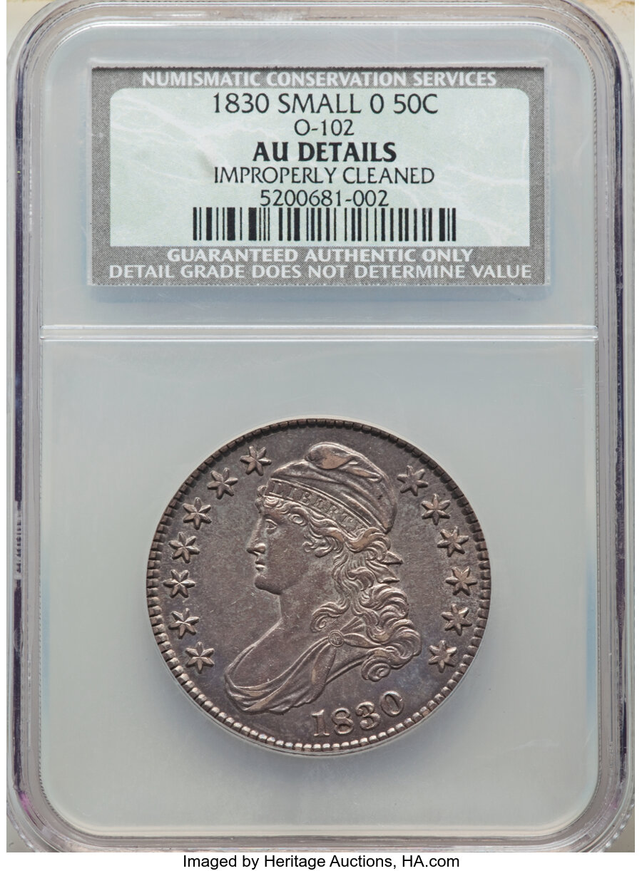image for: 1830 50C Small 0, O-102, R.2, -- Improperly Cleaned -- NCS. AU Details.  Mintage 4,764,800. ...