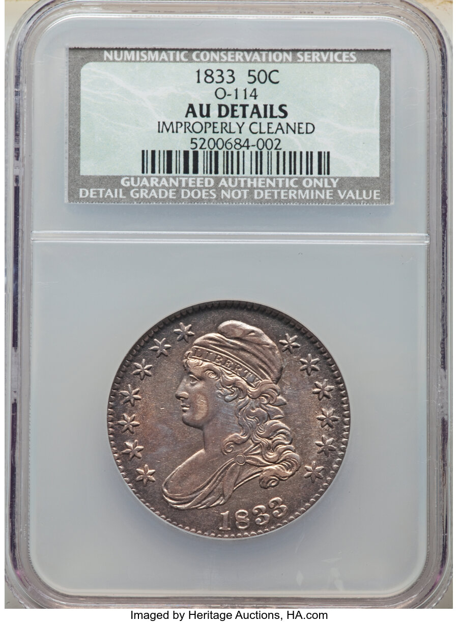 image for: 1833 50C O-114, R.2, -- Improperly Cleaned -- NCS. AU Details.  ...