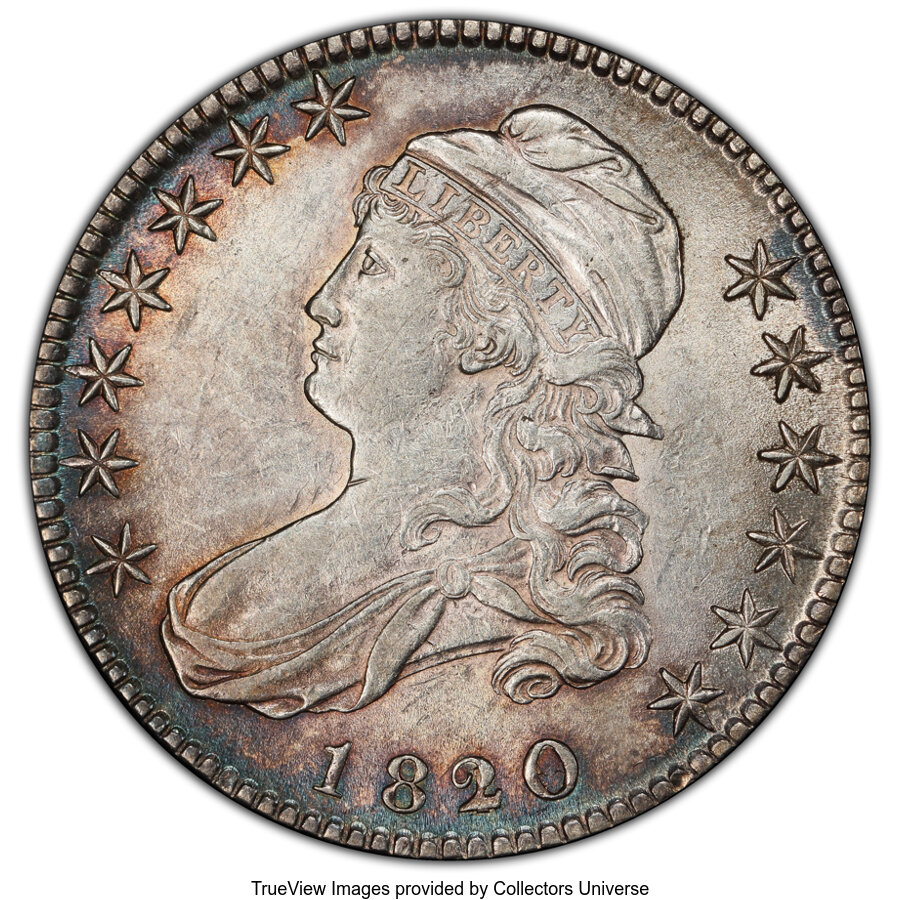 image for: 1820/19 50C Square Base 2, O-101, R.1, AU53 PCGS. PCGS Population: (2/6 and 0/1+). NGC Census: (7/7 and 0/0+). CDN: $1,150 ...