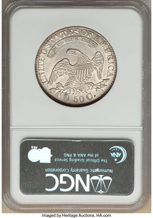 image for: 1828 50C Square Base 2, Small 8s, Large Letters, O-116, R.2, AU55 NGC. NGC Census: (6/5). PCGS Population: (3/7). CDN: $425...