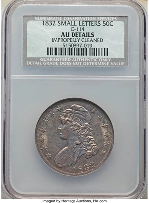 image for: 1832 50C Small Letters, O-114, R.4, -- Improperly Cleaned -- NCS. AU Details. Mintage 4,797,000. ...