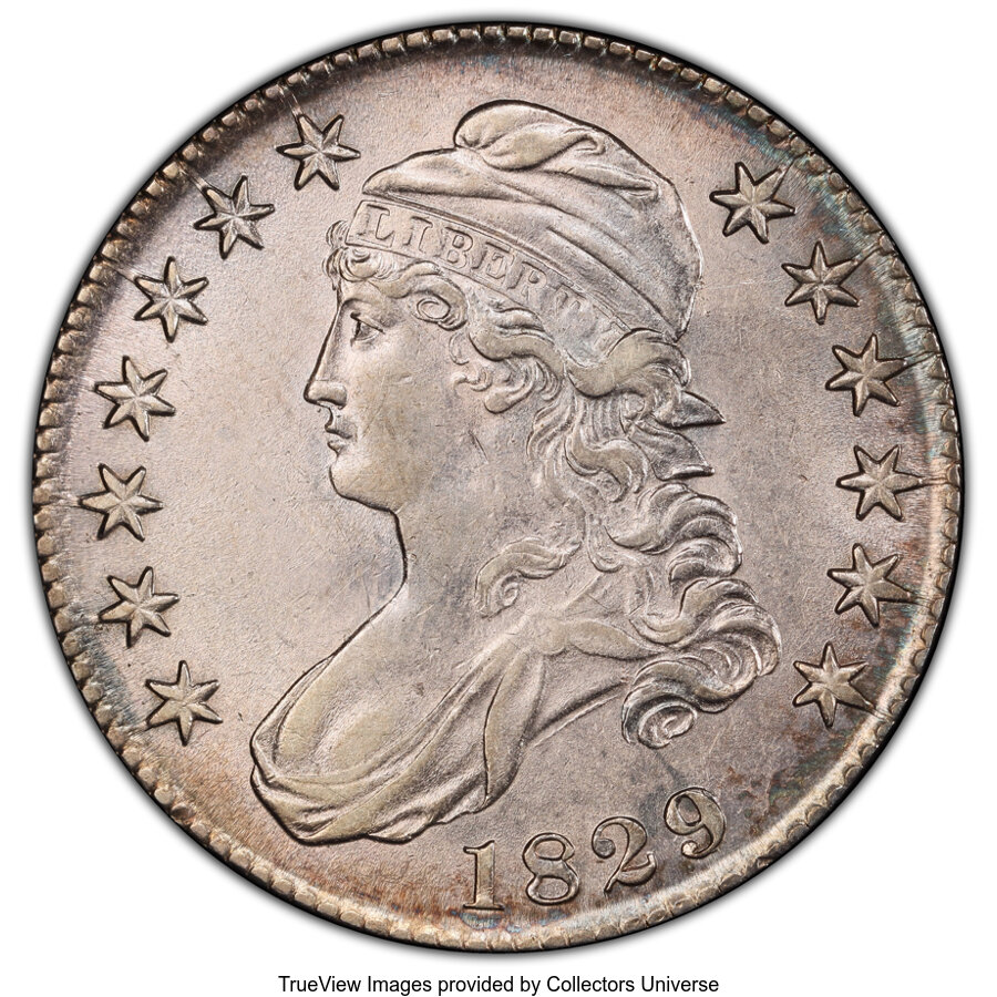 image for: 1829 50C Small Letters, O-111, R.3, AU55 PCGS.  Mintage 3,712,156....