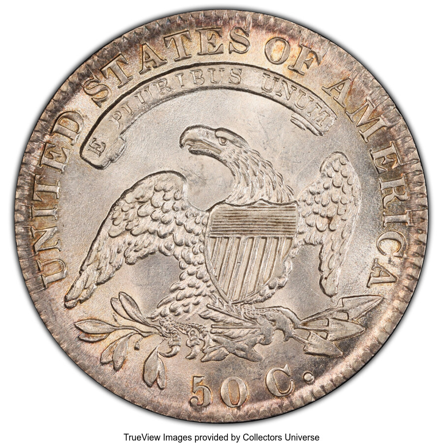 image for: 1832 50C Small Letters, O-102, R.1, AU58 PCGS. PCGS Population: (5/1 and 0/0+). NGC Census: (7/5 and 0/1+). CDN: $620 Whsle...