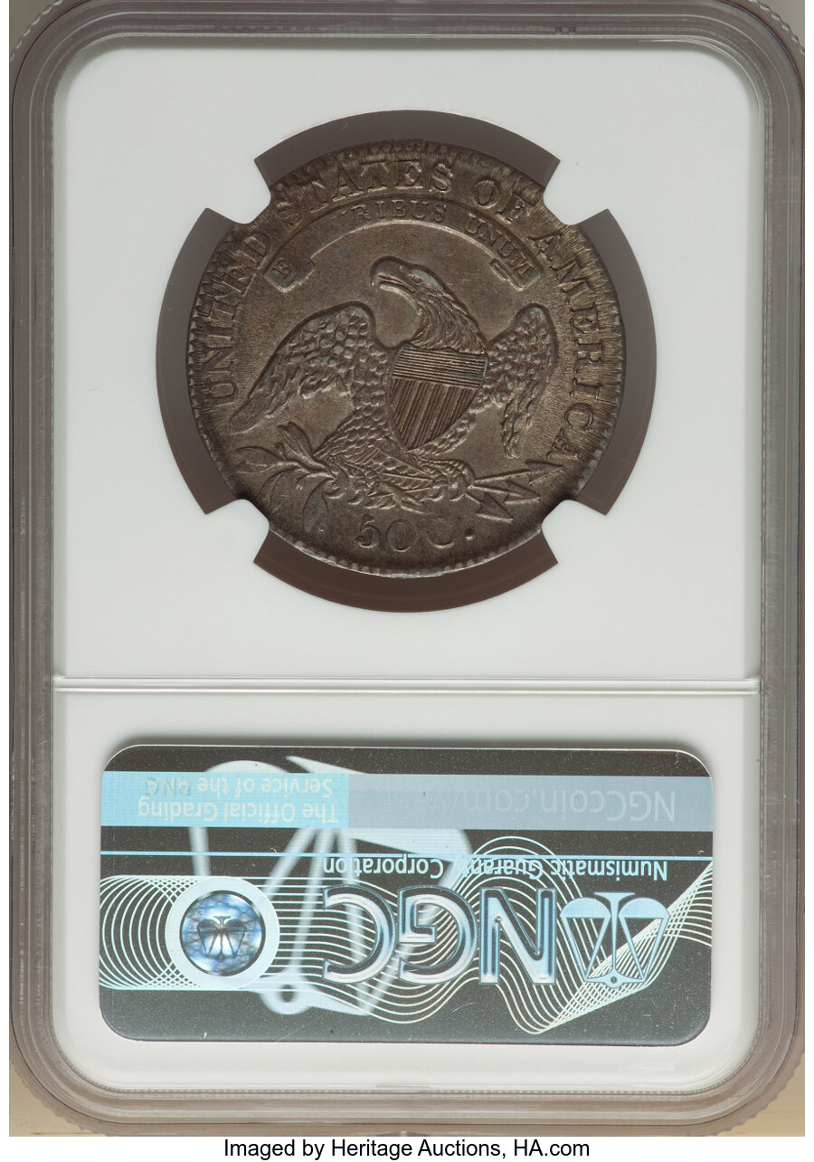 image for: 1832 50C Small Letters, O-115, R.1, AU53 NGC. NGC Census: (8/21). PCGS Population: (3/13). CDN: $275 Whsle. Bid for NGC/PCG...