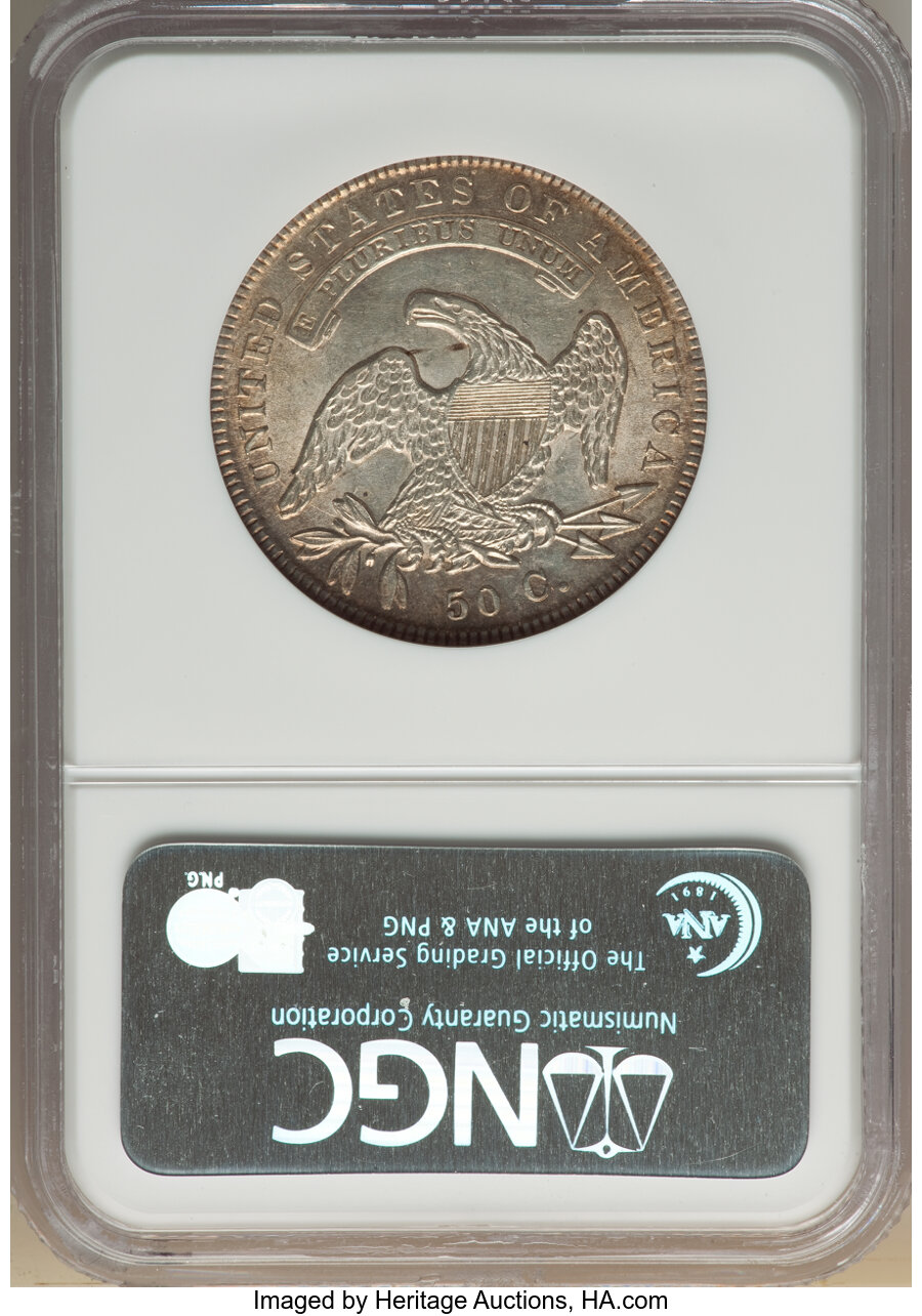 image for: 1836 50C Lettered Edge, O-104a, R.3, AU58 NGC. NGC Census: (3/2). PCGS Population: (3/2). CDN: $682 Whsle. Bid for NGC/PCGS...