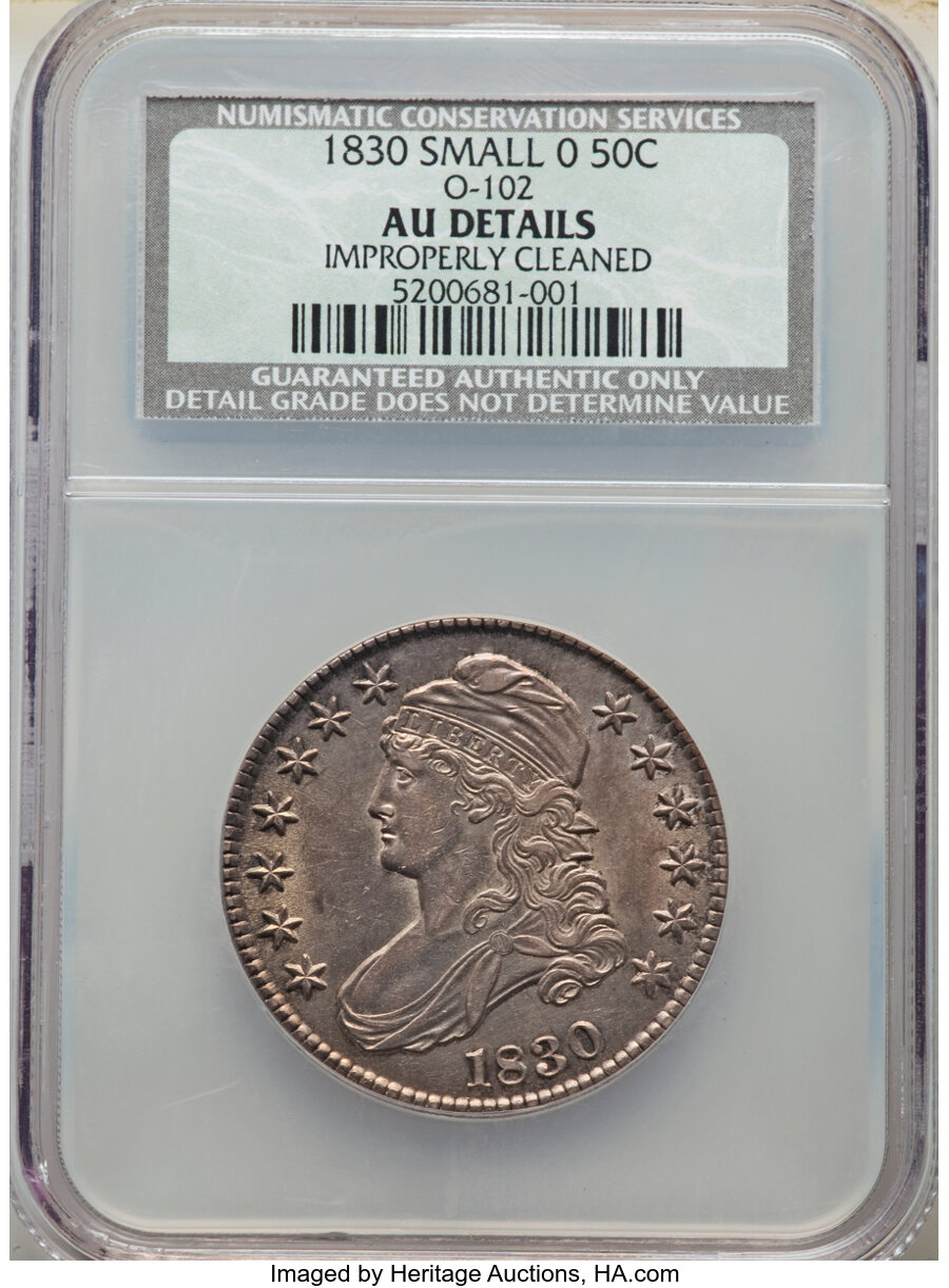 image for: 1830 50C Small 0, O-102, R.2, -- Improperly Cleaned -- NCS. AU Details.  Mintage 4,764,800. ...