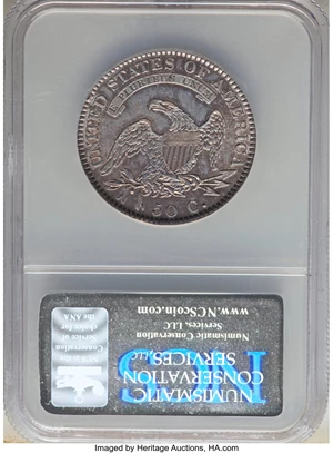 image for: 1820 50C Square Base 2, Large Date, No Knob, O-108, R.2, -- Obverse Damage, Improperly Cleaned -- NCS. AU Details....