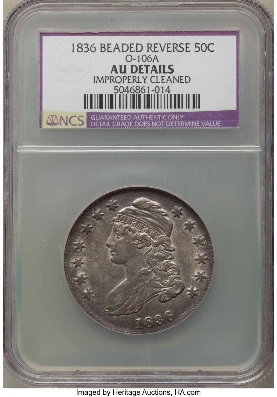 image for: 1836 50C Beaded Reverse, O-106a, R.2, -- Improperly Cleaned -- NCS. AU Details.  ...