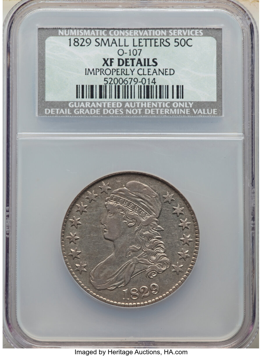 image for: 1829 50C Small Letters, O-107, R.3, -- Improperly Cleaned -- NCS. XF Details.  Mintage 3,712,156. ...