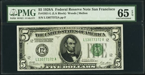 image for: Fr. 1951-L $5 1928A Federal Reserve Note. PMG Gem Uncirculated 65 EPQ....