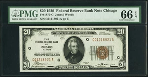 image for: Fr. 1870-G $20 1929 Federal Reserve Bank Note. PMG Gem Uncirculated 66 EPQ....