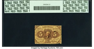 image for: Misaligned Back Printing Error Fr. 1229 5¢ First Issue PCGS Apparent Fine 15....