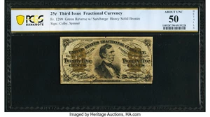 image for: Fr. 1299 25¢ Third Issue PCGS Banknote About Unc 50 Details...