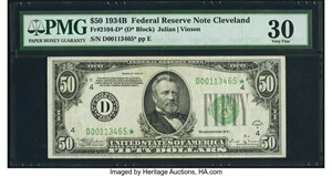 image for: Fr. 2104-D* $50 1934B Federal Reserve Note. PMG Very Fine 30....