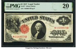image for: Fr. 37* $1 1917 Legal Tender Star PMG Very Fine 20....