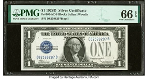 image for: Fr. 1604 $1 1928D Silver Certificate. PMG Gem Uncirculated 66 EPQ....