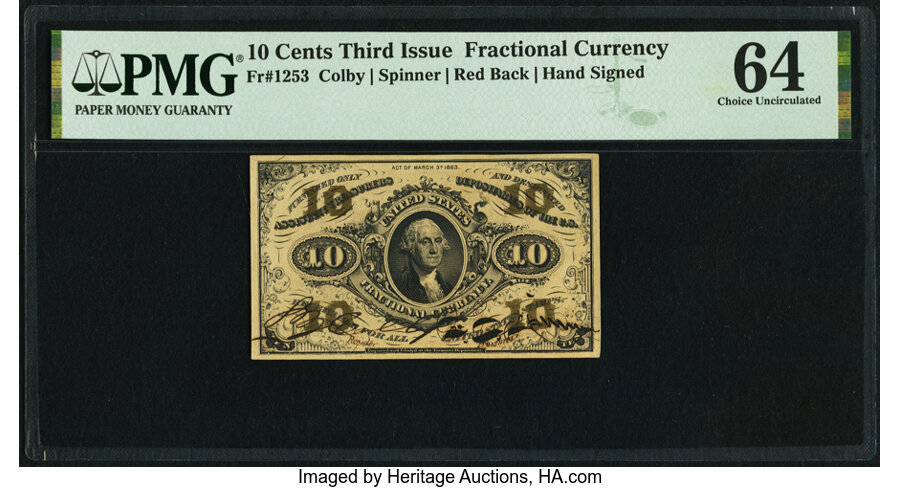 image for: Fr. 1253 10¢ Third Issue PMG Choice Uncirculated 64....