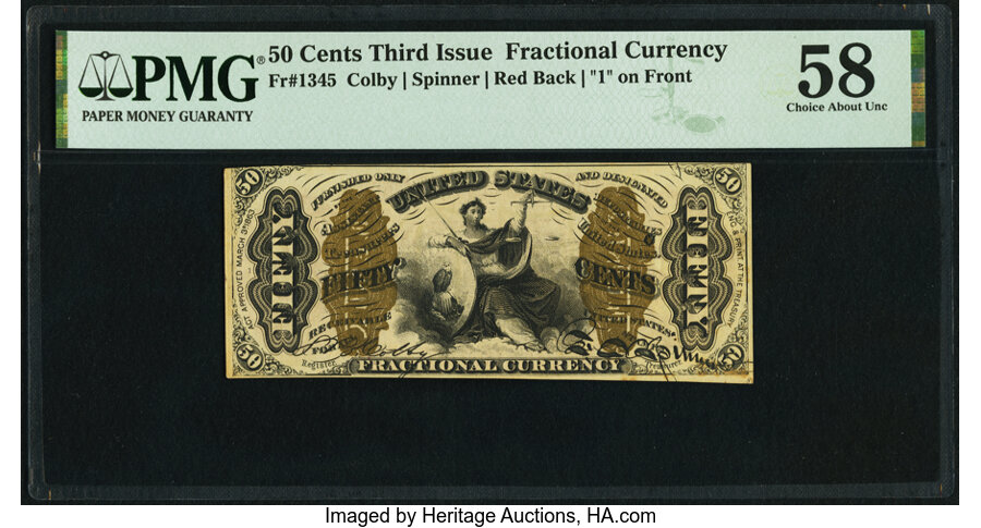 image for: Fr. 1345 50¢ Third Issue Justice PMG Choice About Unc 58....