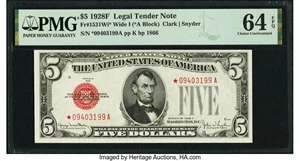 image for: Fr. 1531* $5 1928F Wide I Legal Tender Star Note. PMG Choice Uncirculated 64 EPQ....