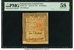 image for: Pennsylvania April 10, 1775 50s PMG Choice About Unc 58....