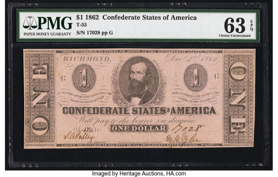 image for: T55 $1 1862 PF-2 Cr. 397 PMG Choice Uncirculated 63 EPQ....