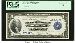 image for: Fr. 714 $1 1918 Federal Reserve Bank Note PCGS Choice About New 58....