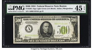 image for: Fr. 2201-A $500 1934 Light Green Seal Federal Reserve Note. PMG Choice Extremely Fine 45 EPQ....
