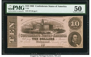 image for: T52 $10 1862 PF-1 Cr. 369 PMG About Uncirculated 50....